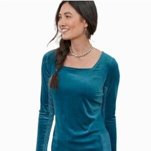 Sundance Elena Velvet Square Neck Top Women’s Size Small Blue Velour Smocked
